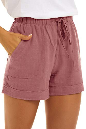 FANGJIN Kurze Hose Damen Damen Elastische Hosen Taille Mit Taschen und Wide Leg Bottom Damen Konzert Shorts Kreuzfahrt Essentials Petite Quick Dry Track Hose Blasses Rosa M