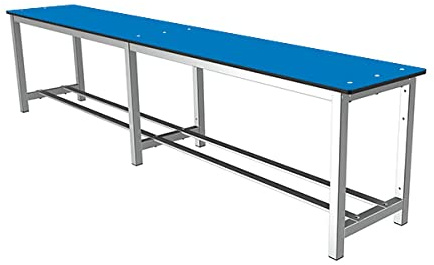 Megablok Banco Vestuario Desmontado. Estructura Metálica Gris/Asiento Fenólico Azul. Dim: 480 mm x 2000 mm x 340 mm