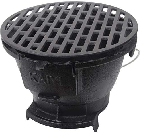 DLANDZ Brasero de jardin en fonte épaisse - Grand feu de camp pour terrasse et jardin pour l'extérieur avec écran d'étincelles - Brasero de tisonnier pour barbecue (couleur : noir)