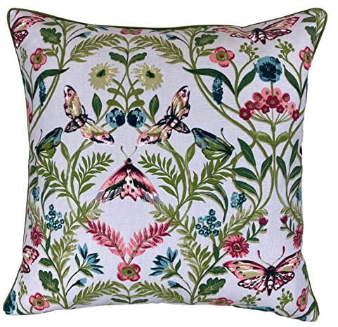 Senkon Home Fundas de cojín de lujo con diseño de mariposas y flores. Funda de almohada cuadrada de doble cara de 45 x 45 cm, bordes ribeteados decorativos, lino y algodón rojo y verde