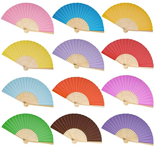 12 ventagli in carta, per matrimoni, matrimoni, fan della mano, decorazione asiatica per l'estate, festa di compleanno, gruppo, fai da te, decorazione da parete (multicolore)