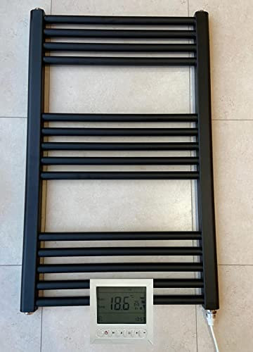 Greened House Scaldasalviette da bagno elettrico, 500 W x 800 h, colore nero, con timer e termostato