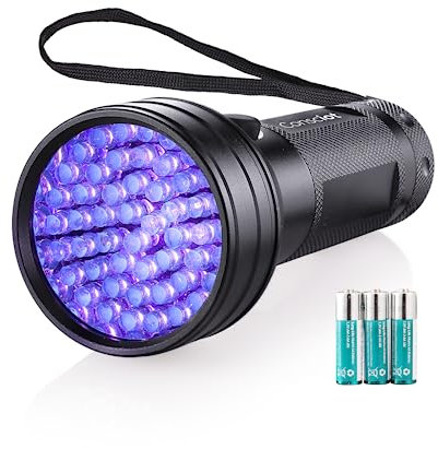 UV Flashlight Black Light, Consciot 51 LED 395nm Ultraviolet Blacklight, Portable Torch Light Pet Urine Detector for Dog/Cat Urine, Dry Stains, Bed Bug, Resin Curing, Matching with Pet Odor Eliminator
