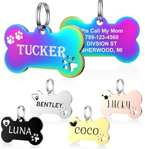 YEHANTI Hundemarke mit Gravur - Hundemarke Personalisiert mit Name, Telefonnummer und Adresse, Edelstahl Namensschild für Halsband, Anhänger Marke für Hunde, Katzen und Welpen (Knochen)