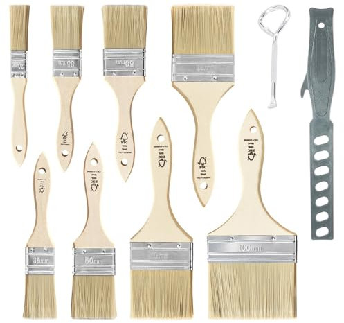 TubeRoo Malerpinsel Set 10-teilig, Pinsel 20 35 50 70 100 mm, Flachpinsel Lasurpinsel Lackierpinsel Lackpinsel Farbpinsel Flächenstreicher für Lacke Lasuren Öle Wand-Farben Acryl am Holz Metall