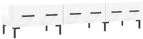 vidaXL TV Cabinet - High Gloss White, Engineered Wood and Iron Stand for Living Room and Bedroom, Modern Media Unit with Drawers