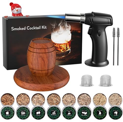 Kit per affumicare cocktail con torcia – 8 gusti trucioli di legno – Kit per affumicare bevande vecchio stile, kit infusore per whisky, regalo di compleanno bourbon, regalo di San Valentino per uomini