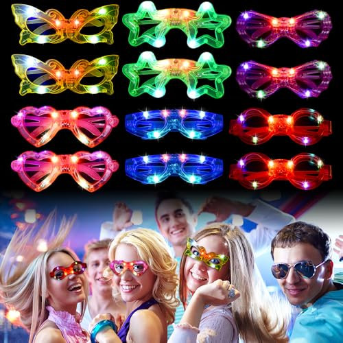 Mineup LED Brille für Party, 12 Stück LED Brille Party Brille, LED Brillen für Party, Shutter Shades Brille, Neon Partybrille Leuchtende Brille für Mitgebsel Kindergeburtstag Karneval