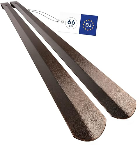 biped skohorn långt metall 66 cm – robust och elegant med hamrad yta – praktiskt hjälpmedel vid påtagning av skor – med upphängningskrok z2797(2x brun)