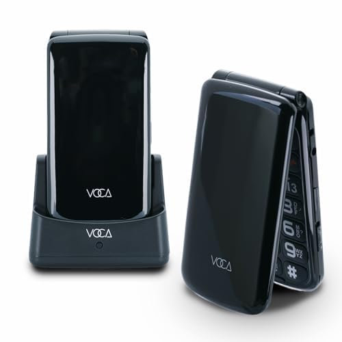 VOCA Téléphone à clapet à Grosses Touches pour Personnes âgées | Débloqué 4G LTE | Volume élevé | Bouton SOS | Numérotation Rapide | Texte prédictif | Station de Charge | V340 (Noir)