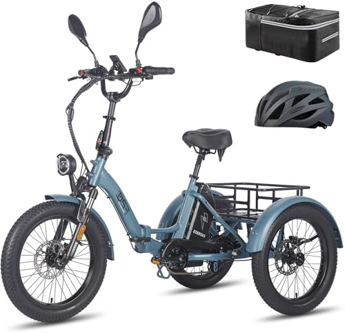 Fafrees Triciclo Elettrica F20 Mate Bici Elettrica Pieghevole a 3 Ruote 48V21Ah Batteria Rimovibile, Autonomia 65-115km, Ebike per Adulti Uomo Donna, Freni a disco idraulici, con Borsetta, Blu