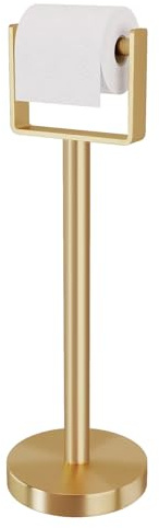 YUMORE Toilet Paper Holder Free Standing, Stainless Steel Toilet Paper Stand, Weighted Base Floor Tissue Roll Holder for Bathroom,Gold 200UP