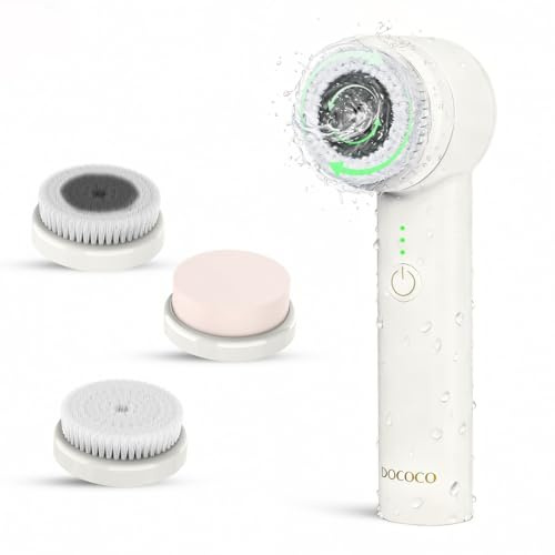 DOCOCO Spazzola elettrica per la pulizia del viso a 360°, bidirezionale, impermeabile, con 3 testine e velocità a 3 livelli, pulizia profonda, per uomo e donna