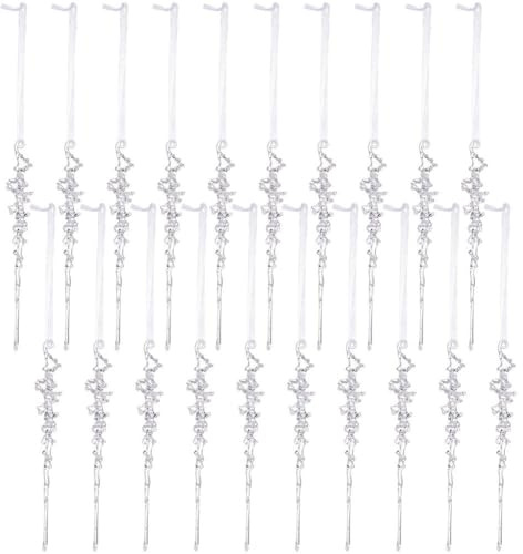 Baokuan 20pcs Christmas Icicle Ornaments for Christmas Tree Decorations, Hanging Acrylic Crystal Christmas Ornaments Clear Icicles for Christmas Tree, Winter Wonderland Decorations