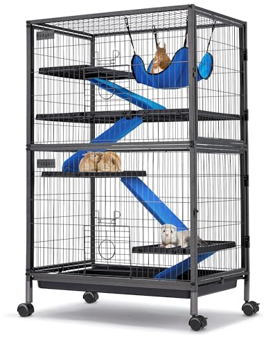 Fragess Small Animal Cage, 50 H Large Metal Rolling 5-Tiers Guinea Pig Cage, Ferret Cage, Rabbit Cage, Chinchilla Cage for Rats/Hamsters, 0.5 Bar Spacing with Removable Ramp & Platform (Large)