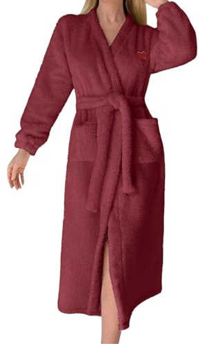 Peignoir en tissu éponge pour femme - Sans capuche - En coton - Long - Confortable - En polaire douce - Vêtement de nuit moelleux - Pour le salon, la maison