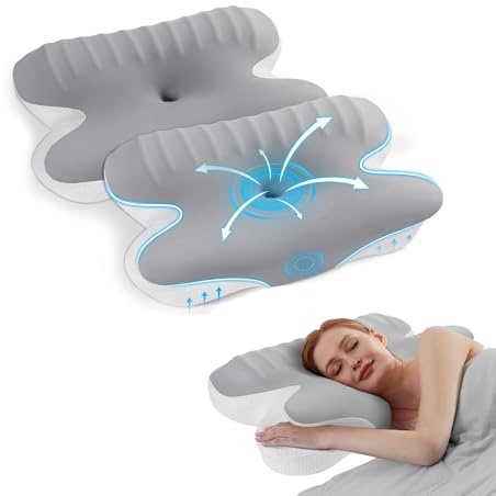 A-Pce 2 Pezzi Cuscino in memory foam, Cuscino di Sostegno Per Il Collo, Con Federa Rinfrescante Rimovibile, Allevia Il Dolore Al Collo E Alle Spalle, Grigio