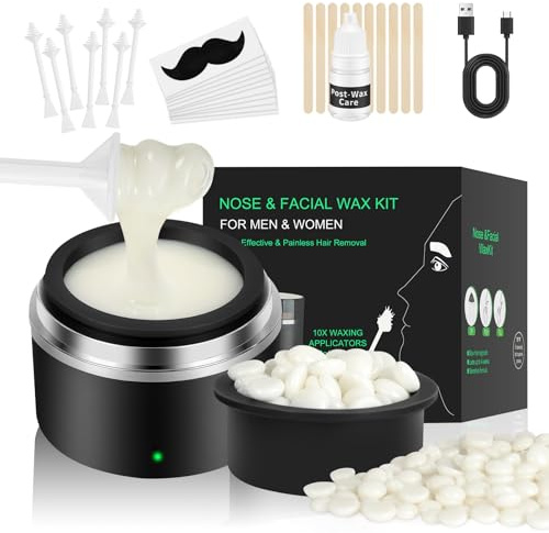 HOTUT Ceretta per Naso e Orecchie per Uomini e Donne, Ceretta per Sopracciglia - Epilatore Viso con mini Scaldacera, Kit di cera per naso uomini e donne con cera da 100g 30 Applicatori rapido USB