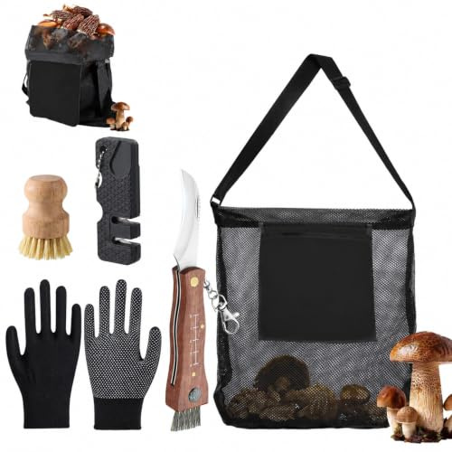 Svampkniv med borste, rostfritt stål svampkniv med svampborste Mushroom Knife med svampväska, knivslipare, handskar, kompass, linjal och svampborste, kantareller, svampinsamlingsset för svampar