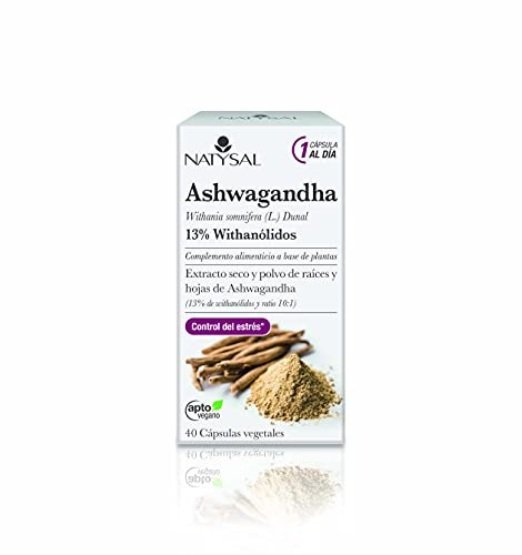 ASHWAGANDHA 40 cápsulas | Bienestar mental y físico. Multicolor. | Natysal