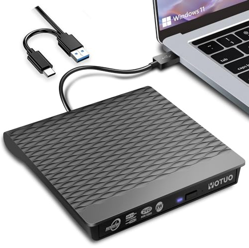 YOTUO External CD/DVD Drive, Portable USB 3.0 & USB-C CD RW Drive, DVD Player, DVD Burner for Laptop, Desktop, Compatible with Windows 7/8/10/11, Mac, MacBook Pro/Air, Linux (IDD023-2)