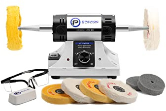 OPAVIOC Jewelry Polisher - Adjustable Variable Speed Bench Grinder Polishing & Buffing Machine, Dental Buffer & Lathe - Includes 6 Cloth Wheels, 2 Abrasive Fiber Wheels, Safety Glass, Polish Compound
