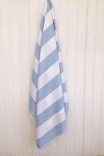 Adore Home Large Hammam Beach Towel Towelling Reverse 100% Cotton Absorbent Powder Blue & White 70x140cm