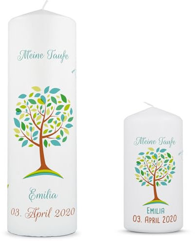 GRAVURZEILE Candela per battesimo con albero della vita con nome, data e battesimo – Candela di alta qualità 250/80 mm stampata brillante – regalo di battesimo personalizzato per ragazze e ragazzi –