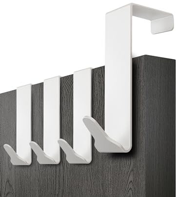 Menz Over Door Hanger – 1 1/2 Door Thickness - 4 pcs. White Coat Hooks with Anti-Slip and Felt Pads, Sturdy Coat Hanger Türhaken
