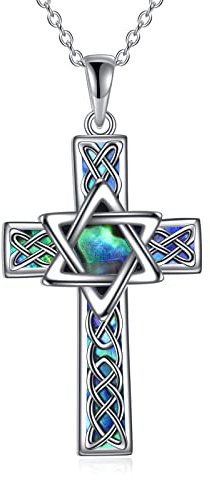 YFN Star of David Necklace Sterling Silver Celtic Cross Pendant Abalone Shell Cross Jewellery Gifts for Women Men