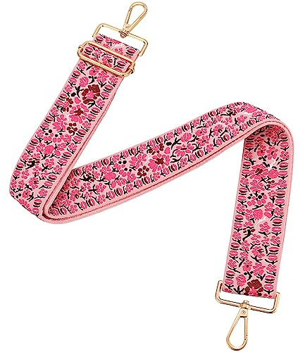MIRIFRIGE Flower Purse Strap Replacement Embroidery Crossbody Wide Shoulder Strap Adjustable for Handbag Canvas Purse Extender Accessories Guitar (Pink Flowers)