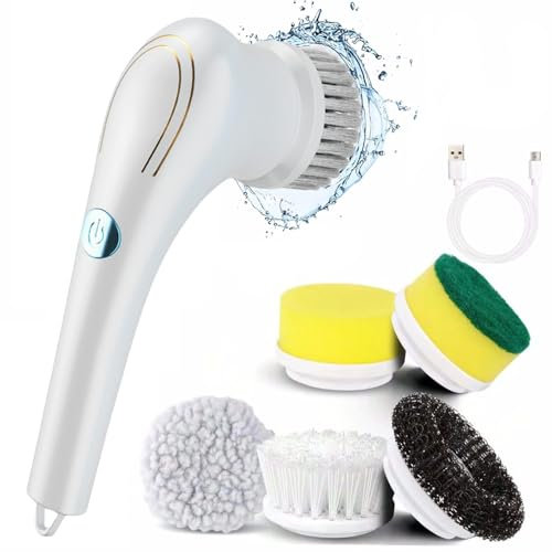 Power Spin Scrubber Cordless,Rechargeable Handheld Cleaning Brush with 5 Replaceable Brush Heads,Electric Cleaning Brush for Wall Bathtub Window Kitchen Sink Shoes