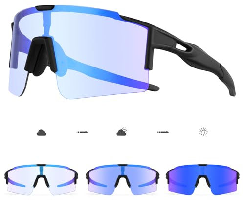 DUDUKING Fahrradbrille Selbsttönend Herren Damen, Sport Sonnenbrille Sportbrille Photochromatisch für rennrad MTB Baseball Laufen TR90 Rahmen UV400 Schutz (Blau)