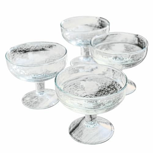 LOBERON Glas 4er Set Port Vila, klassisch elegante Schalenform, unregelmäßige Oberfläche, auch für Desserts geeignet, Sektschale, Tischaccessoires, klar