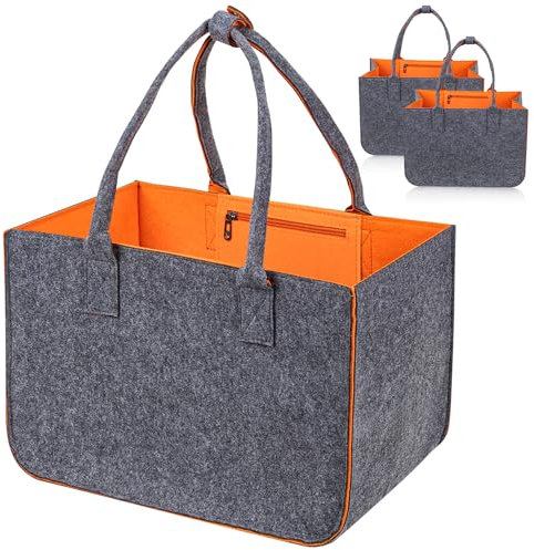 Ayuanb 2 Stk Filztasche Einkaufstasche, 30L Filz-Tasche, 40x26x27 cm große Einkaufs-Tasche Filztaschen Shopping Bag, xxl Einkaufskorb für den Einkauf,Picknick oder Strand, Orange