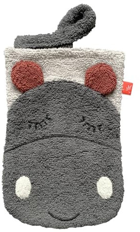 kikadu Waschlappen Hippo - Kinderwaschlappen mit Tiergesicht aus 100% GOTS-zertifizierter Bio-Baumwolle