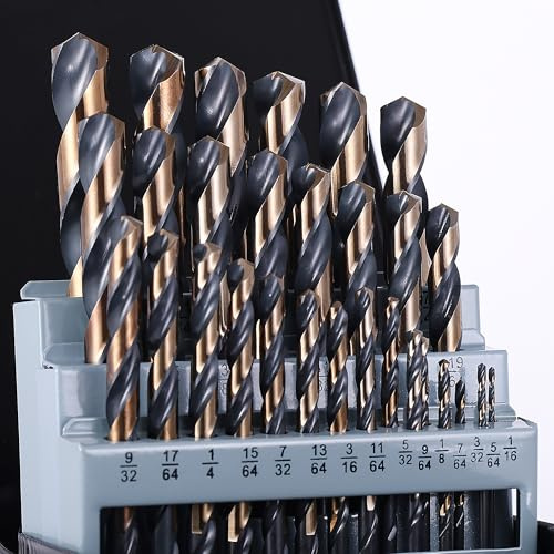 Witwocky 29Pcs Cobalt Drill Bit Set 1/16-1/2, 135 Degree Tip HSS with Black and Gold Finish with Storage Case, Twist Jobber Drill Bit Kit for Cast Iron, Hard Metal, Stainless Steel, Plastic and Wood