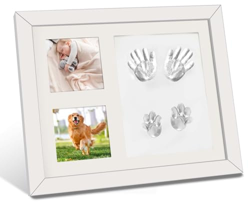 Juego de huellas de manos y pies de bebé con marco de fotos, marco de recuerdo para recién nacidos y mascotas, padres y amantes de los animales
