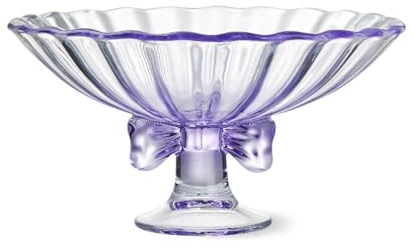 TUCHACA fruktskål i glas. 23 cm glaspiedestalskål. Elegant rosett dekoration flerfärgad salladstallrik. Lämplig för frukt, efterrätt, godis, mellanmål och mer. Lila