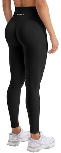 YEOREO Damen Sport Leggings Invisible Scrunch Butt Gym Leggings Hoch Taille Yoga Legging Booty Workout Leggings Booty Lifting Po Push Up Gym Sporthose Schwarz S