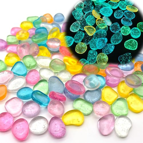 DHER 100 piedras luminosas grandes, que brillan en la oscuridad, piedras luminosas coloridas para jardín, acuario, piedras luminosas de 2 cm, piedras luminosas de resina (luz de estrellas)