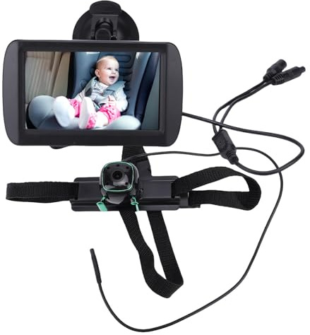 Denash Babybilkamera, 4,3 Tums Skärm med Anti -skakning och 360 Graders Rotation, Sugkoppfästet för Baksäte Babyövervakning i Sedans och SUV: Er