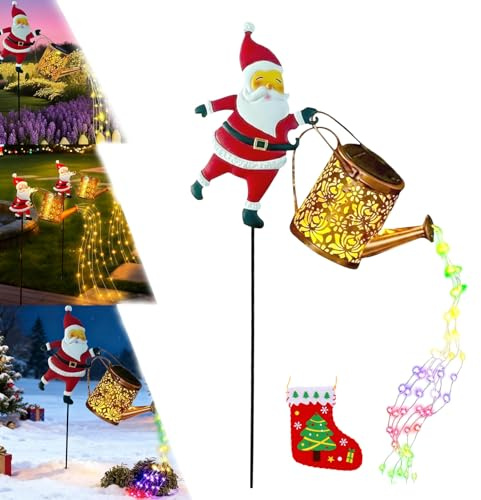 Luci natalizie a energia solare per giardino, prato, lampada da terra a forma di bollitore di Babbo Natale, luce notturna a LED, decorazione da giardino per esterni, per patio, prato, cortile, stagno