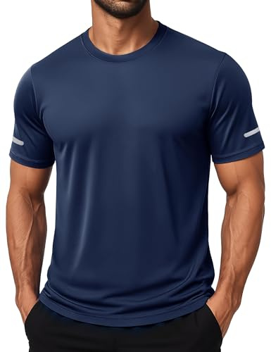 MAGCOMSEN Magliette Palestra Uomo Traspirante Sport Fitness Palestra Running a Manica Corta Blu Navy, L