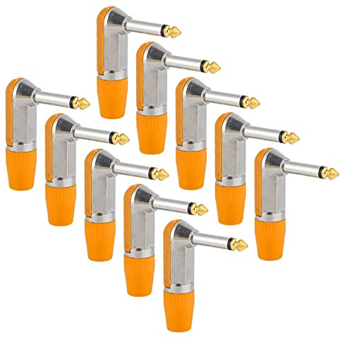 10 - Pack 6,35 mm ljudplugg XLR vinklad |Tarnish - Bevis för minimal ljudförlust |Hörlursadapter för mixare/förstärkare/hemmaljud |Robust zinklegering (Orange)