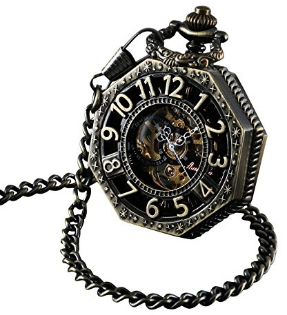 ShoppeWatch Men’s Pocket Watch with Chain | Hand Winding Vintage Pocketwatch | Classic Mechanical Movement| 1920s Railroad Steampunk Costume Accessory PW221
