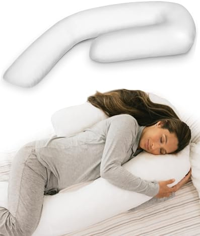 MedCline Cuscino terapeutico per il corpo, cuscino regolabile in memory foam triturato per chi dorme di lato, cuscino per il corpo a forma di J per collo, schiena e fianchi, fodera rimovibile e