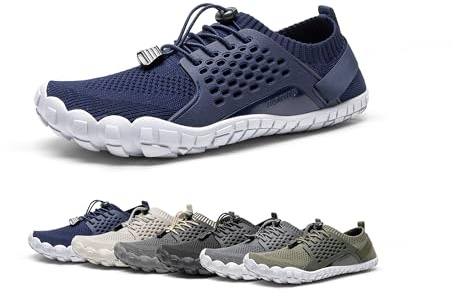 NORTIV 8 Mens Quick Dry Barefoot Aqua Shoes - Outdoor Water Shoes for Swim, Beach Sports, Fishing, Hiking, Diving, Surf, 1/Dark/Blue - 11 (TREKMAN-1)