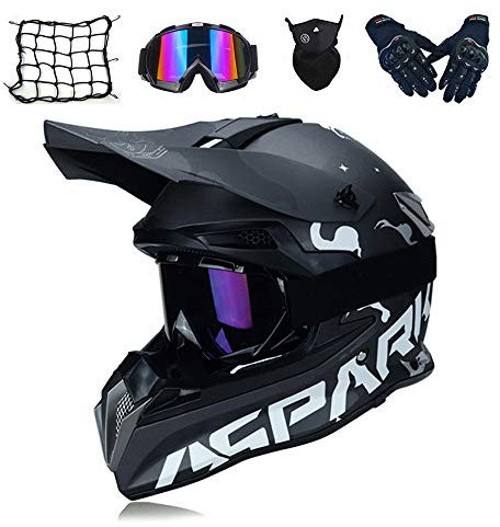MRDEER Motocross Helm Schwarz, Motorrad Crosshelm Set mit Brille Handschuhe Maske Motorrad Netz, Fullface MTB BMX Helm Motorradhelm Herren für Quad ATV Downhill Enduro Sport,S