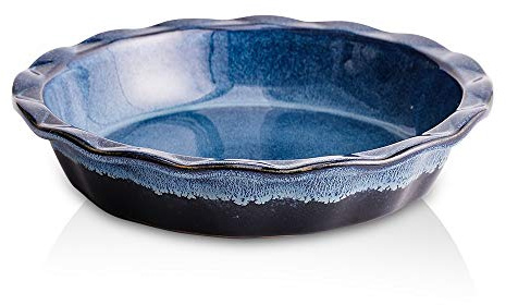 KOOV Ceramic, 9 Inches Pie Plate, Pie Dish for Dessert Kitchen, Round Baking Dish Pan for Dinner, Wrapping Upgrade, Reactive Glaze (Nebula Blue)
